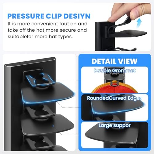 Baseball Cap Storage Rack Wall Mounted - 2-Pack - Holds 40 Caps, Space-Saving