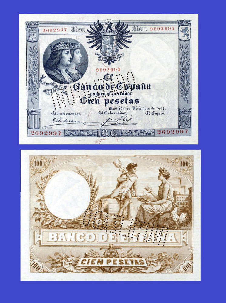 Espana Spain 100    peseta   1908  *  Copy