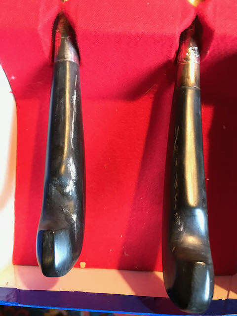 Beautiful Vintage Horn Handled Silver Serving Set-In Box-Tri-Leaf Design