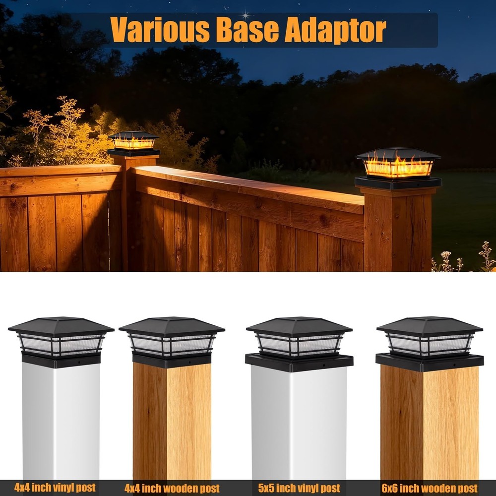 8 Pack Solar Flame Post Cap Lights, Flickering Flame & Warm Light Fence Post ...