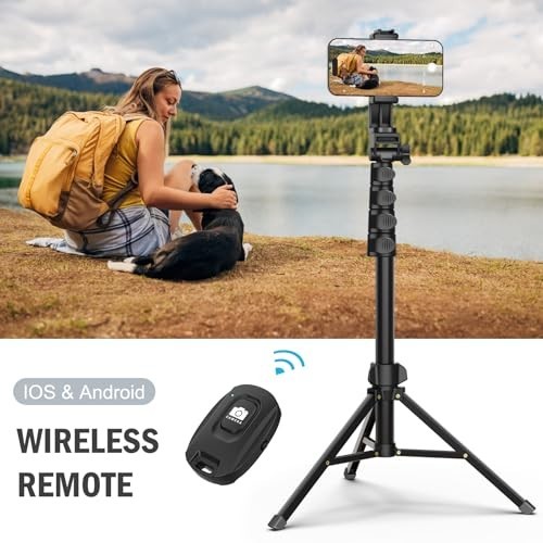 64" Adjustable Tripod for Cell Phone & Camera, Remote Control, Multi-Angle Selfi