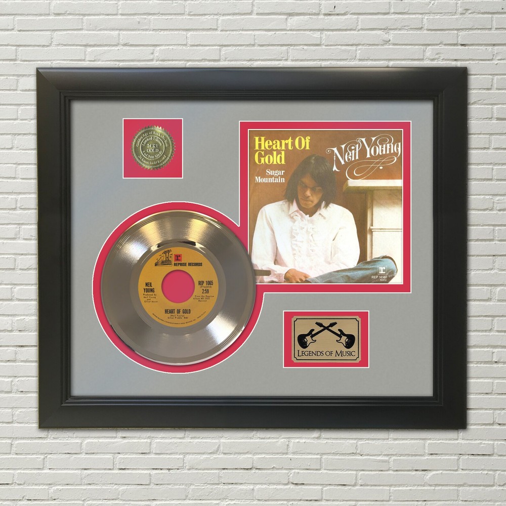Neil Young Heart Of Gold Framed Picture Sleeve Gold 45 Record Display M4