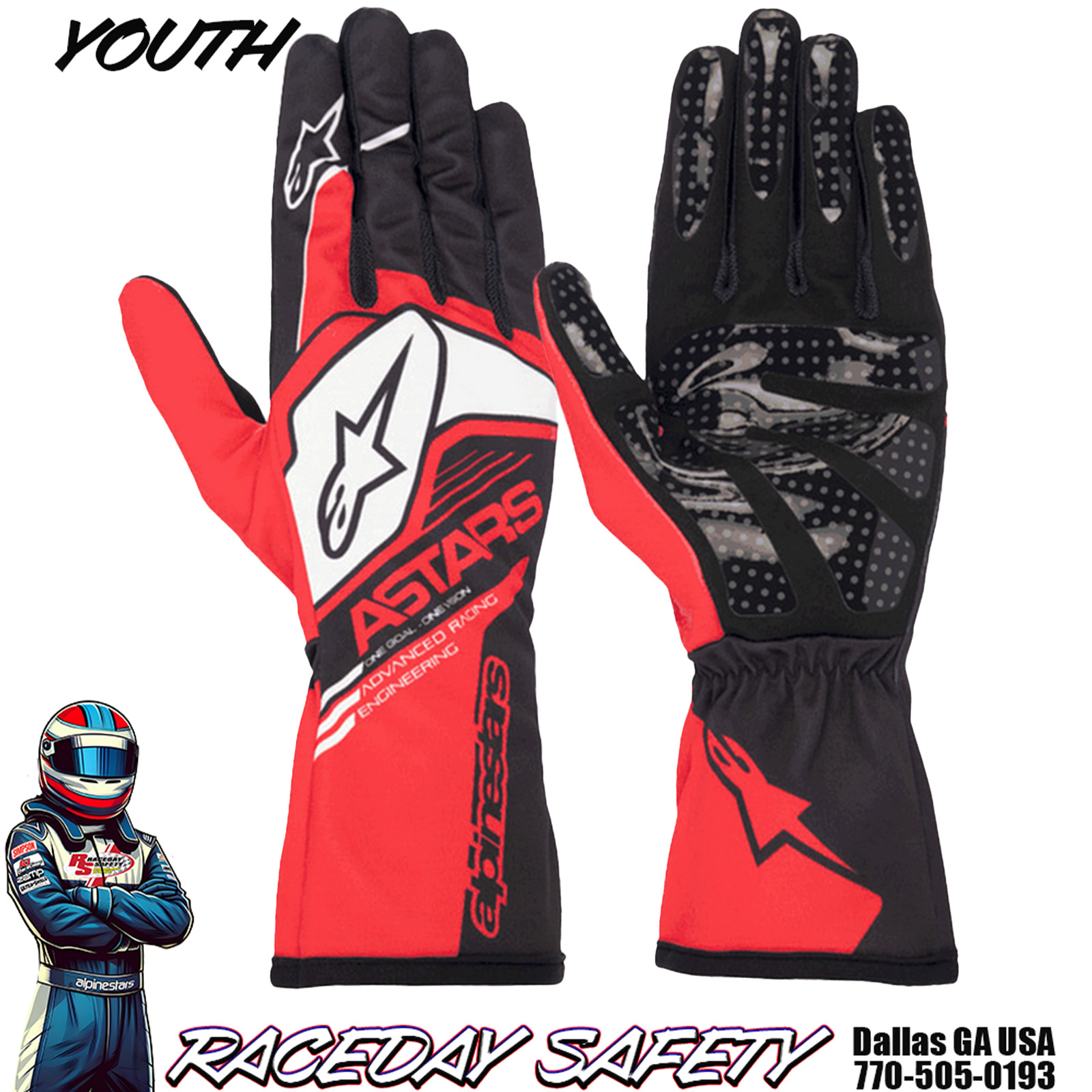 Alpinestars Youth Tech-1 K RACE S V2 CORPORATE Kart Race Gloves Red/Black