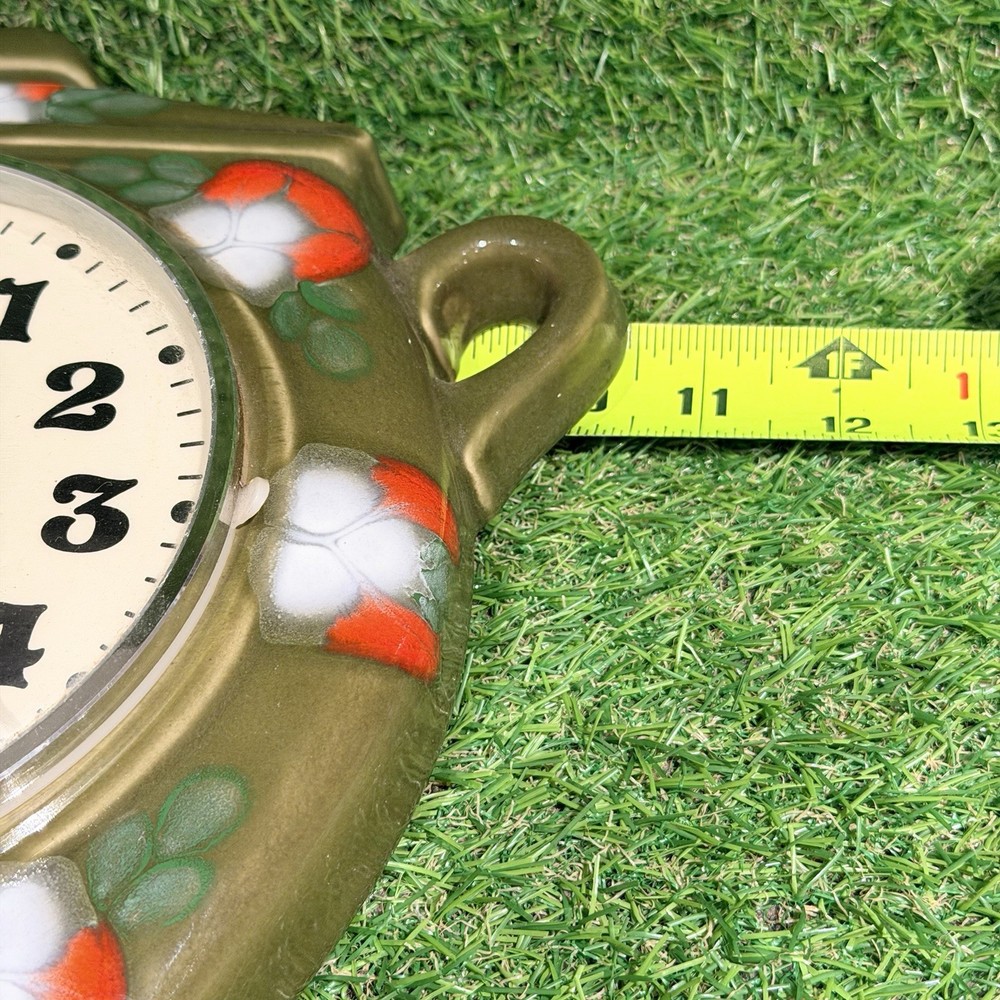 Vintage German Wall Clock Lidded Flowered Pot Ceramic / Working