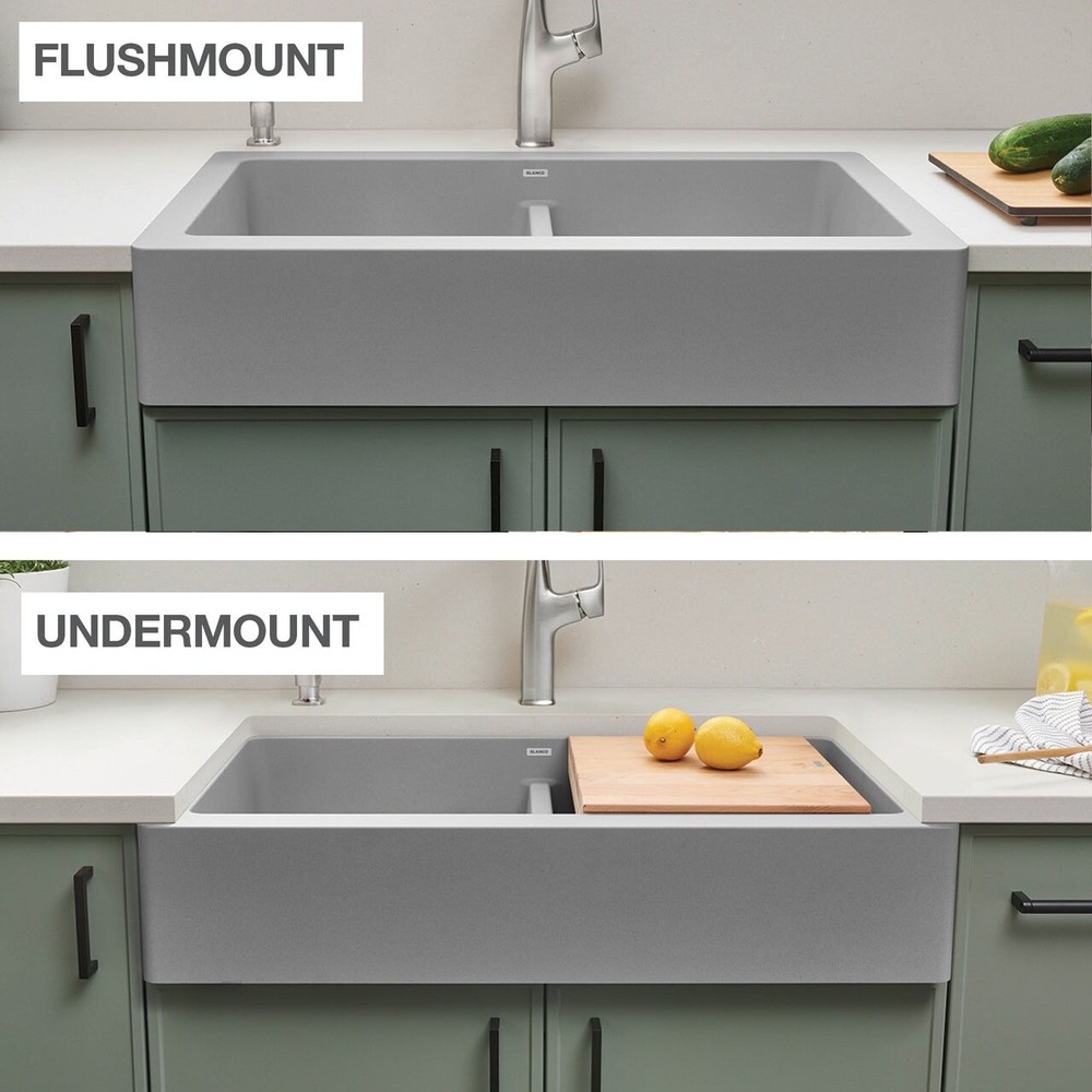 Blanco Vintera 33x19" Apron-Front Equal Double Bowl Kitchen Sink, Biscuit 526551