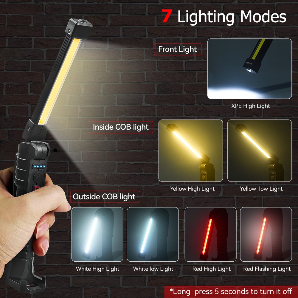 2PCS Magnetic Rechargeable COB LED RED Work Light Lamp Flashlight Folding Torch