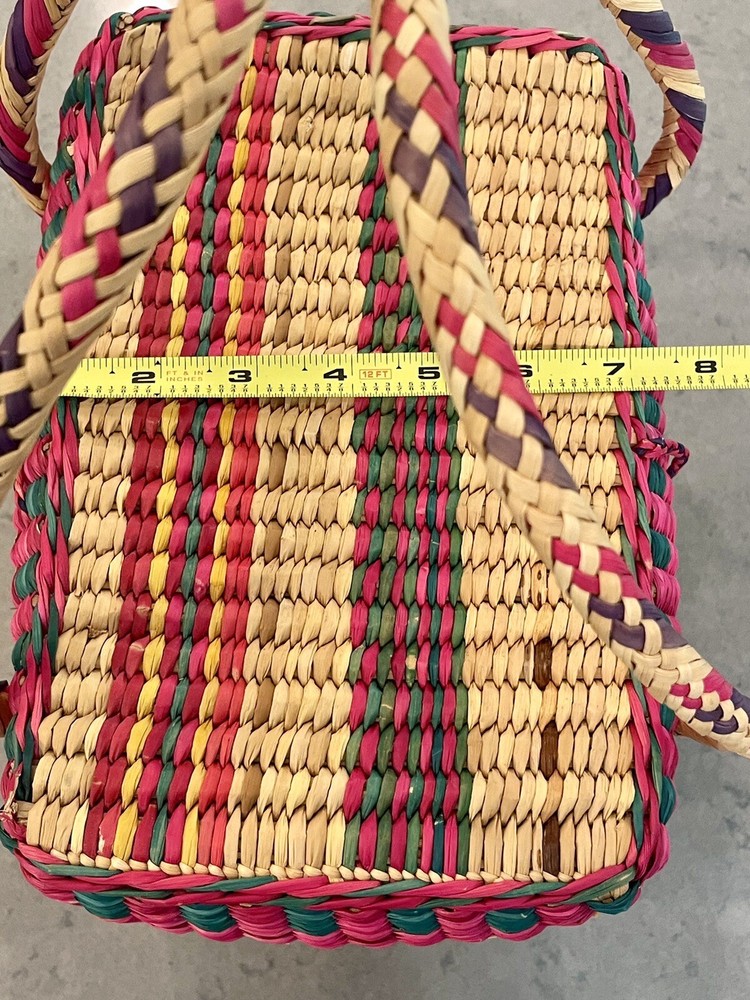 Handmade Woven Multicolor Straw Basket Made In Mexico