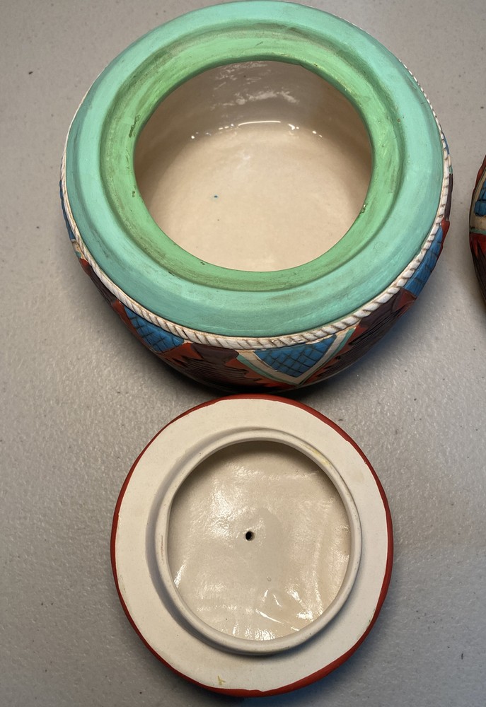 Aztec Deco Pottery Three Piece Set Vintage