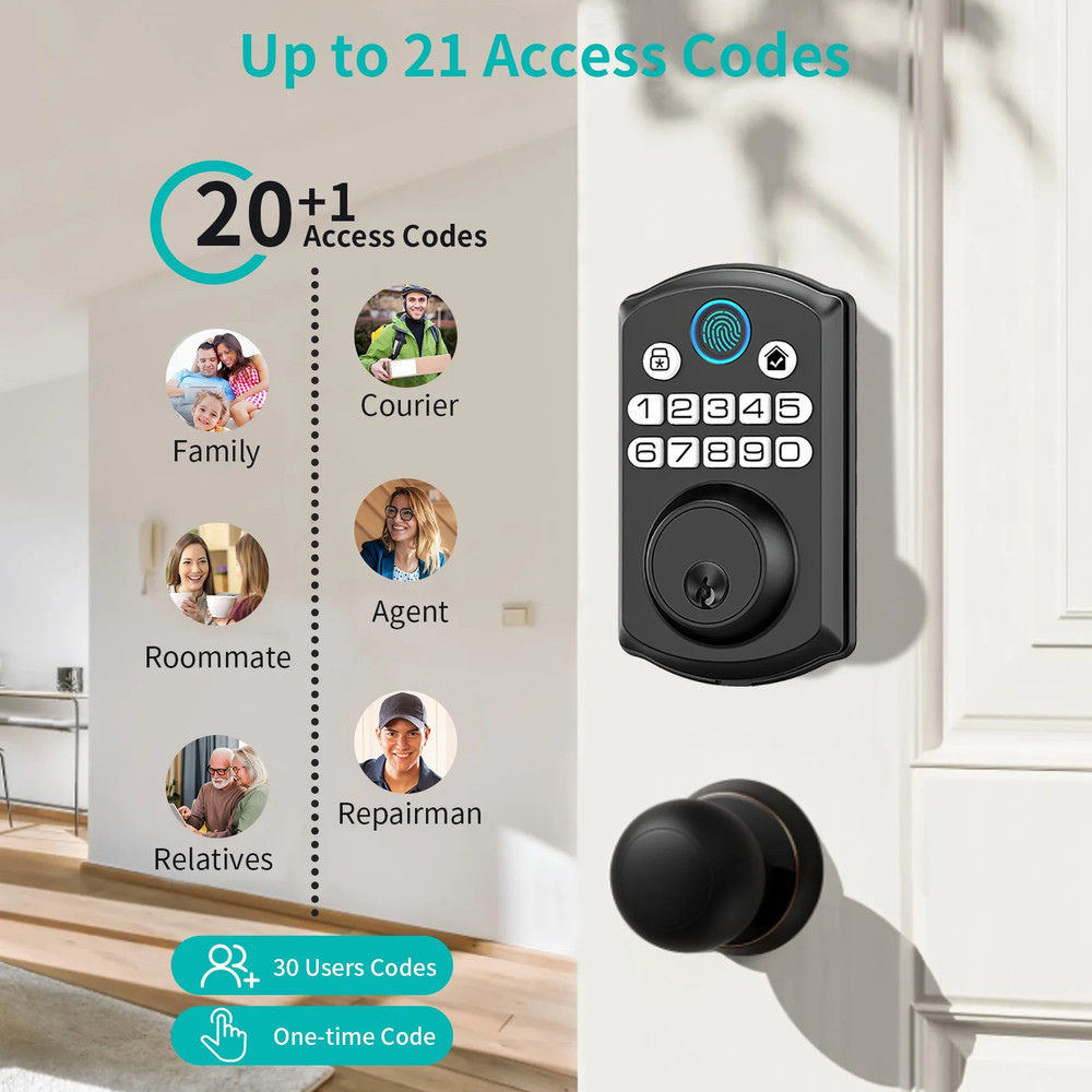 Smart Keyless Entry Door Lock Fingerprint/Code/Key IP54 Waterproof Easy Install