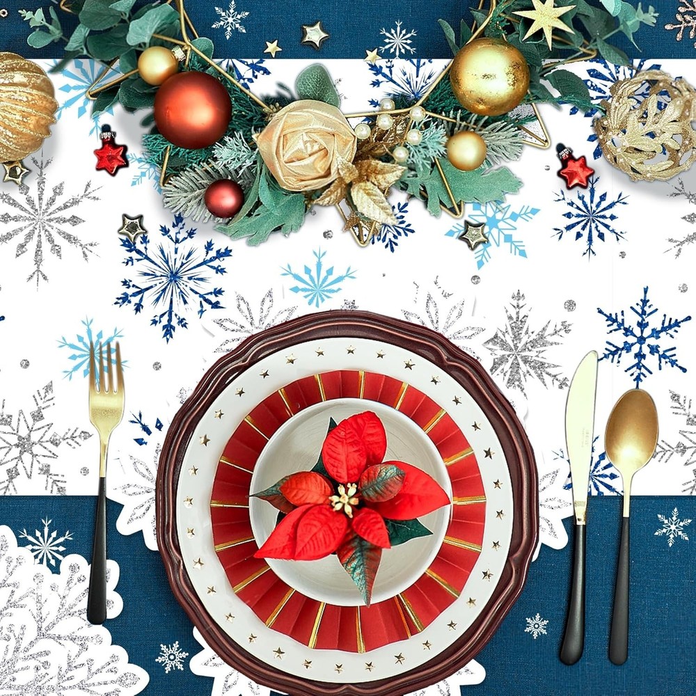 6Pcs Snowflake Table Runner White Winter Wonderland Decorations Plastic