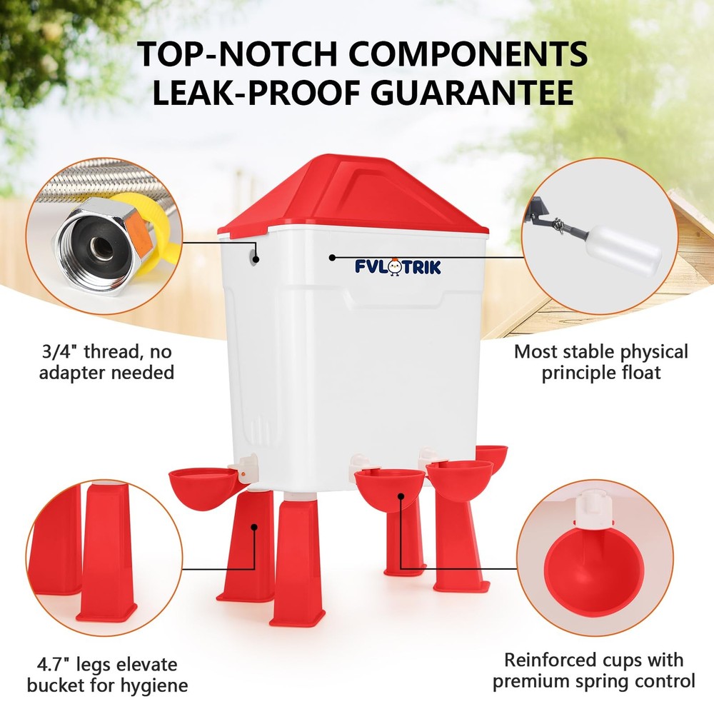 3 Gallon Automatic Chicken Waterer for Hands-Free Hydration, Float-Controlled...