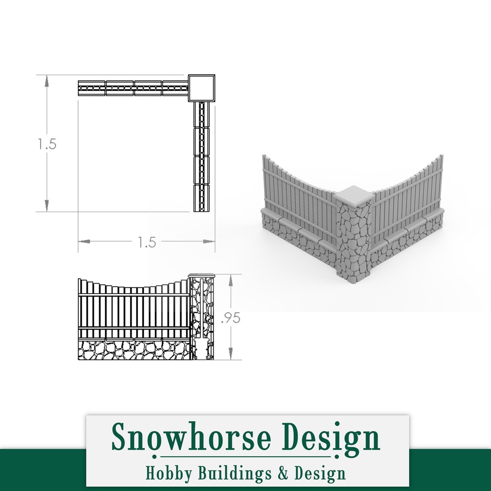Tall Stone and Wood Wall Add-On Sections (HO Scale 1:87)