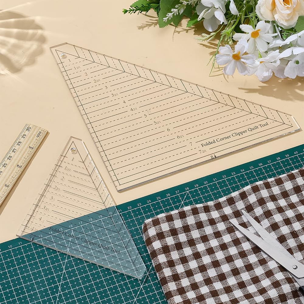 2 Pcs Acrylic Folded Corner Clipper Quilt Tool 45 Degree Triangle Ruler Transpar
