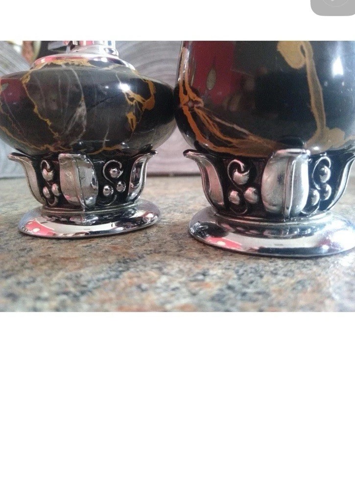 Ronson table lighter vintage set , black marble with chrome