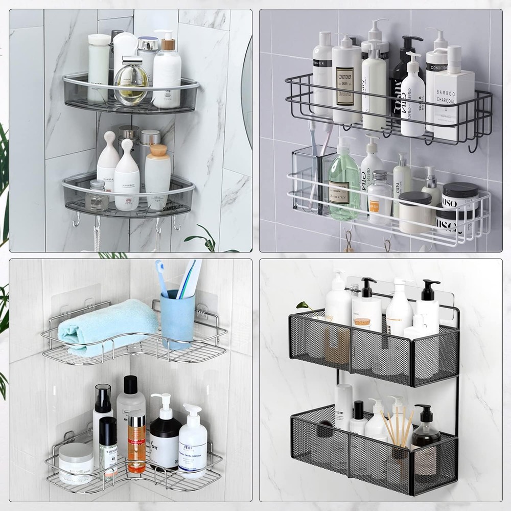 EAGMAK 4 Pack Transparent Shower Caddy Adhesive for Replacement,