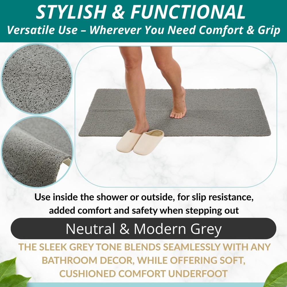 Anti Slip Shower Mat - Non Mats for 47" x 24" (Rectangular), Grey