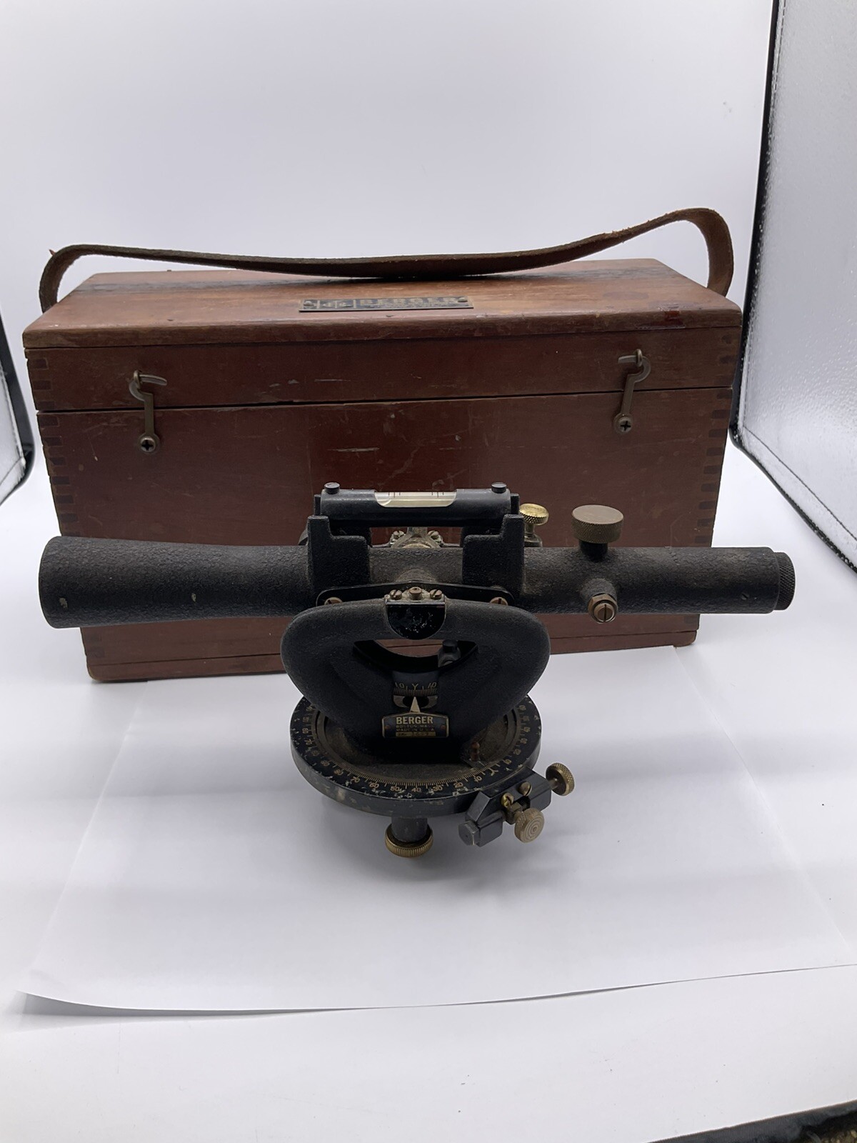 Vintage Berger Engineering Instruments Surveying Transit & Wood Box