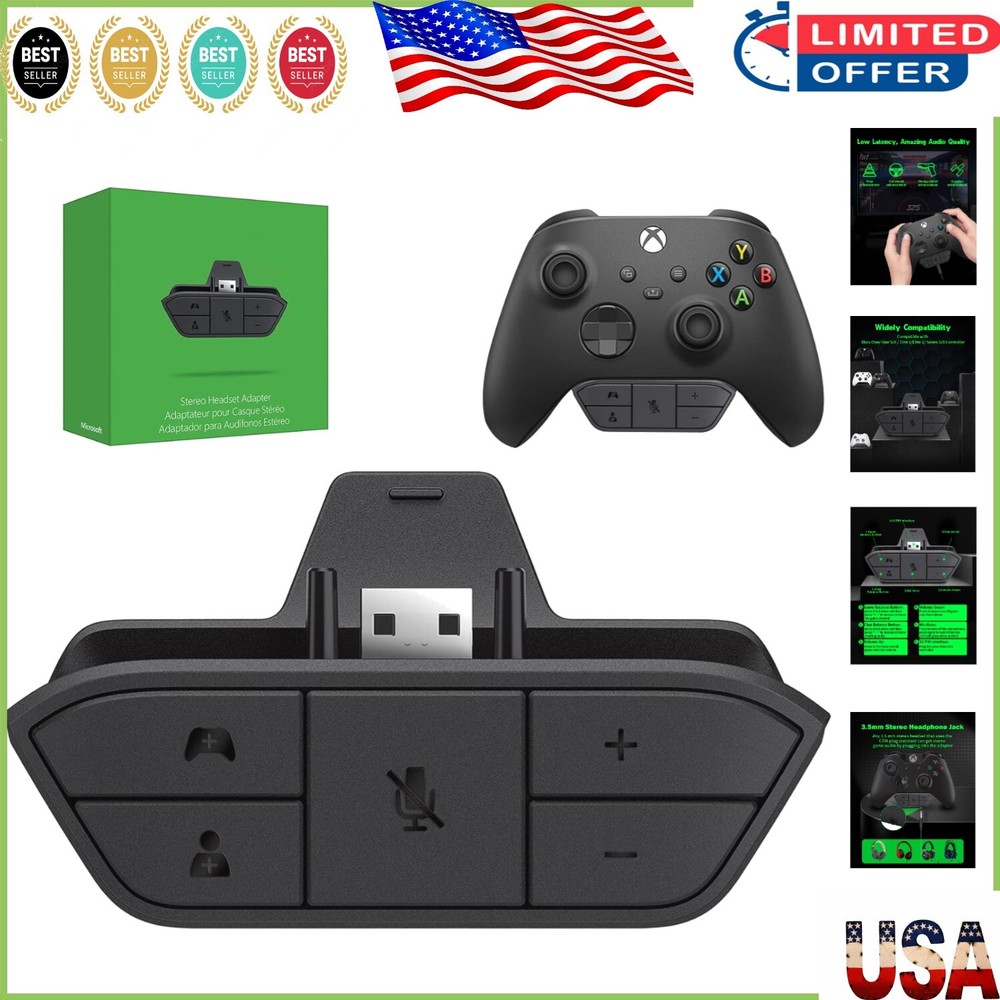 Durable Xbox Stereo Adapter with Free Thumbgrips - Low Latency Gaming Solution