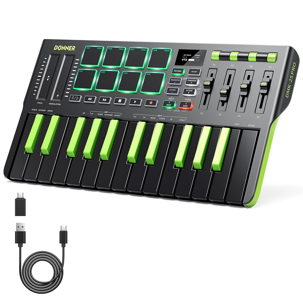 🎹 Donner USB-C MIDI Keyboard DJ Controller OLED 25 Key 8 Drum Pads Touch Bar