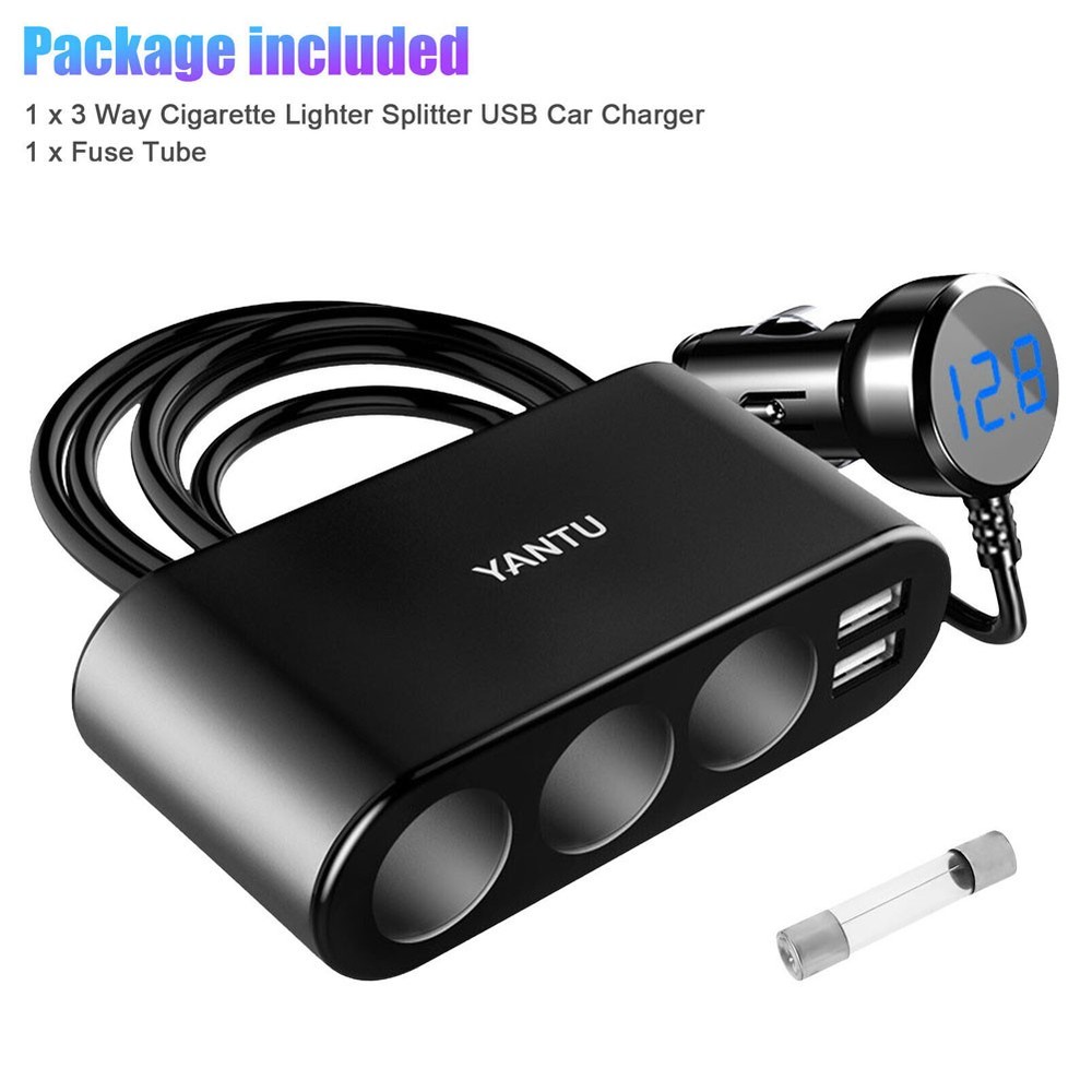3 Way 12V Car Cigarette Lighter Socket Splitter Dual USB Charger Power Adapter