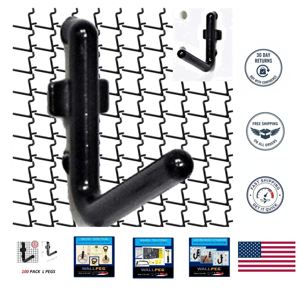 100 Heavy-Duty Self-Locking Black Pegboard Hooks for Maximum Efficiency
