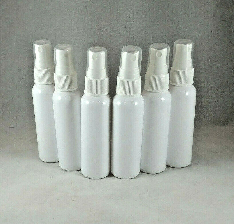 White HDPE 2 oz Cosmo Round Plastic Bottles w Pump Spray or Cap, Mult Quantities