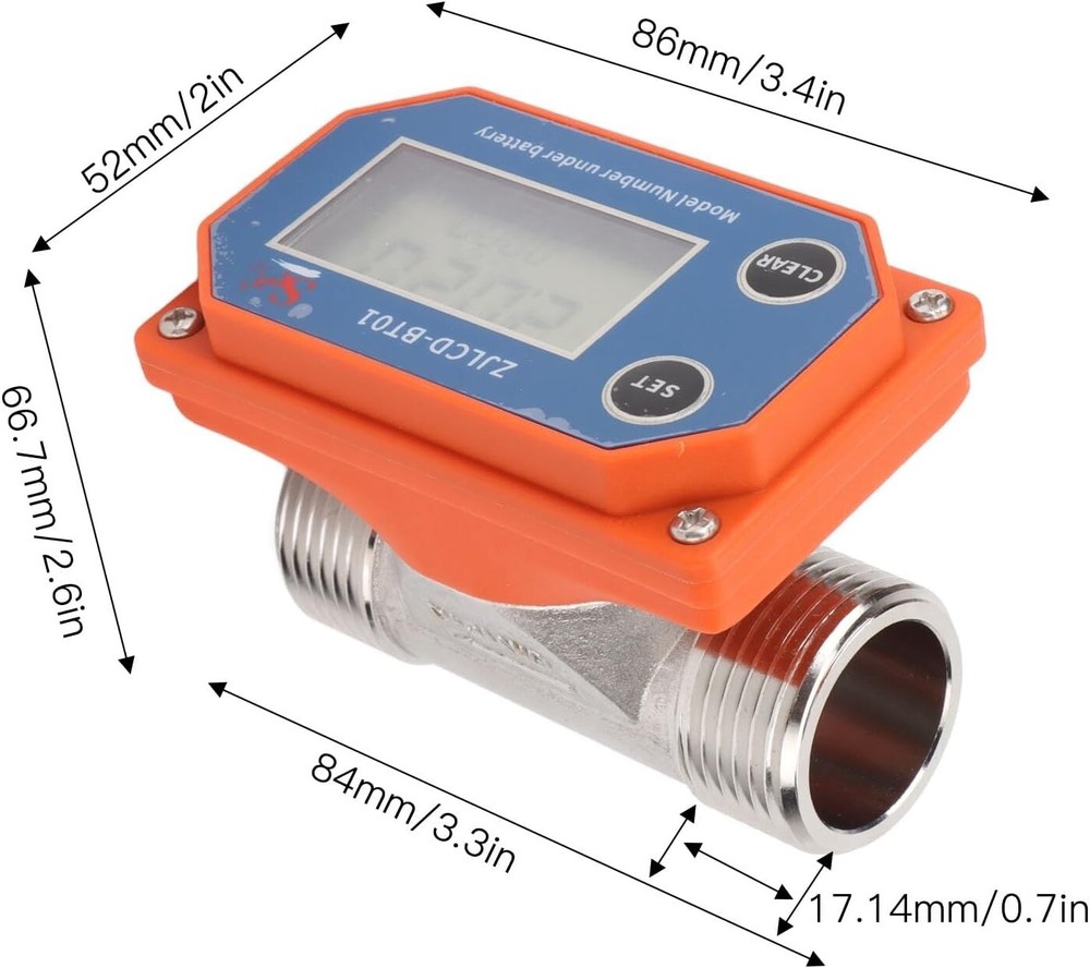 Stainless Digital Flow Meter G1 Thread 10-120L Per Minute