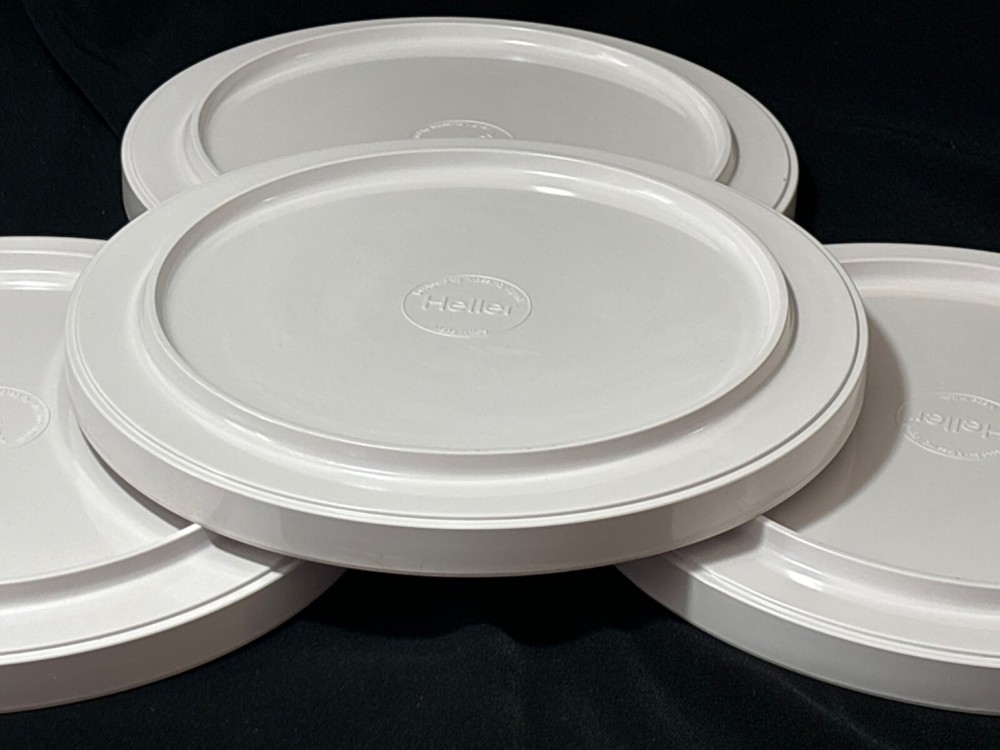 Set 4 Heller Massimo Vignelli MCM White Plastic Melamine Dinner 10" Plates