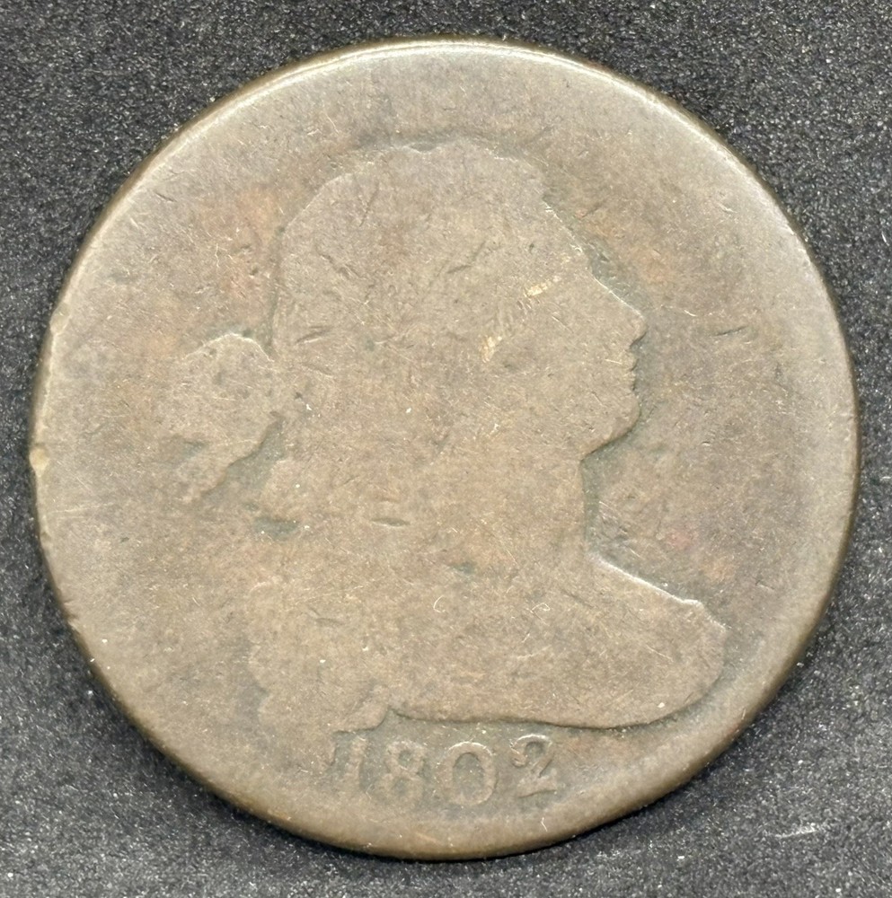 1802 Draped Bust Large Cent, Normal Rev w Stems, AG-Fair Condition, Clear Date!