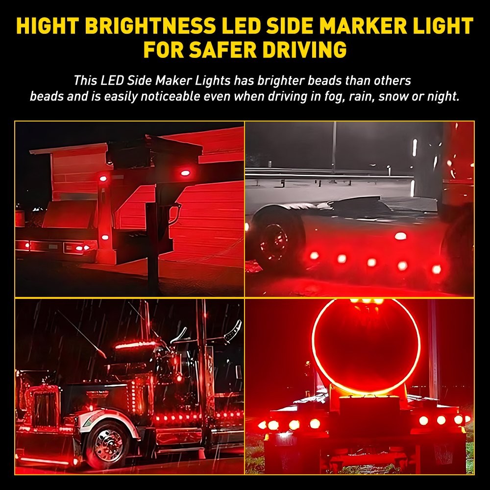 2Pcs LED Watermelon Light Indicator Side Marker Clearance Red White w/ Bracket`