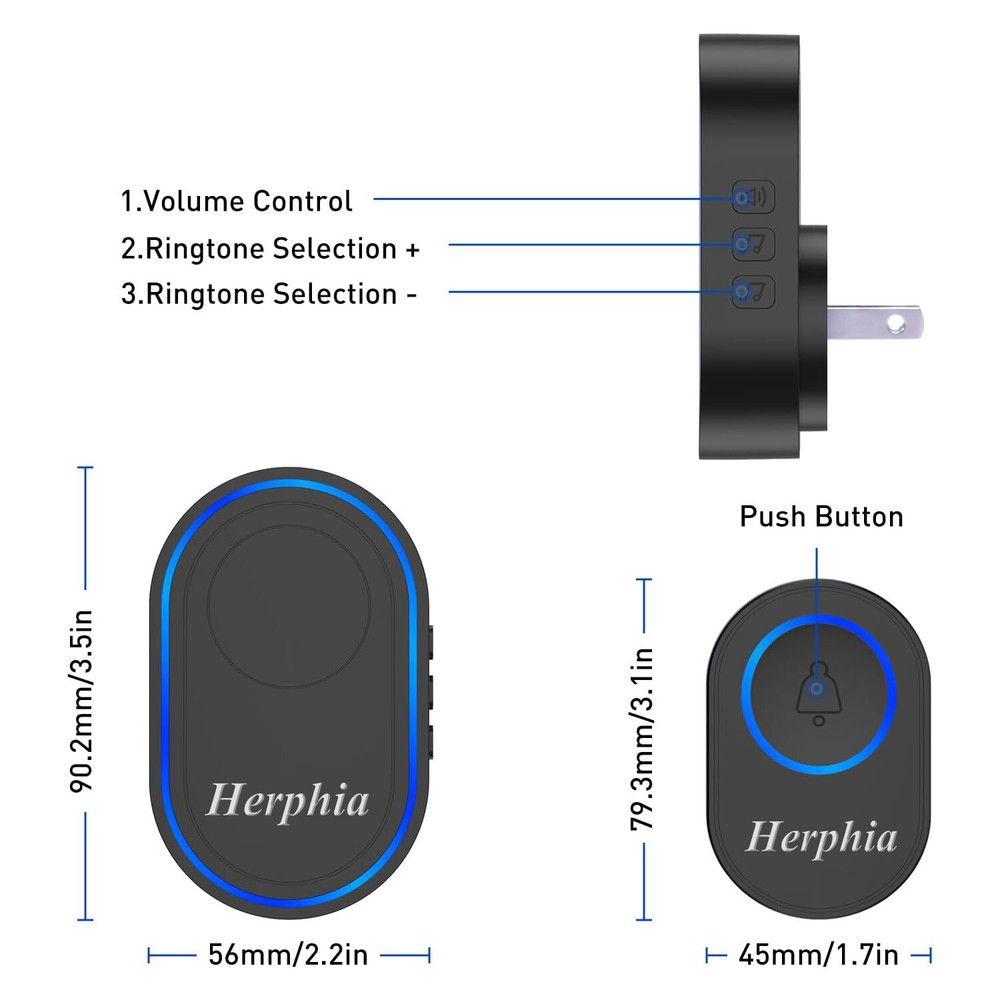 Wireless Doorbell Plug-In LED Light Waterproof Long Range Receiver Door Ring Kit