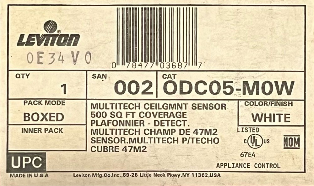 LEVITON ODC05-M0W MULTI-TECH CEILING MOUNT OCCUPANCY SENSOR,24-VDC free shipping