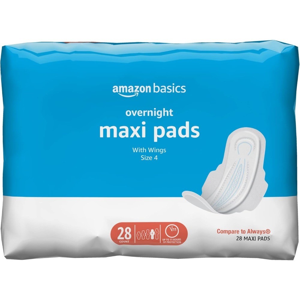 Overnight Maxi Pads with Wings Unscented Heavy Absorbency Size 4 28 Count