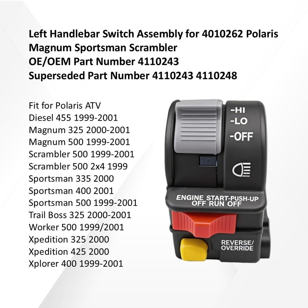 Left Handlebar Switch Assembly Replacement for Polaris Magnum, black