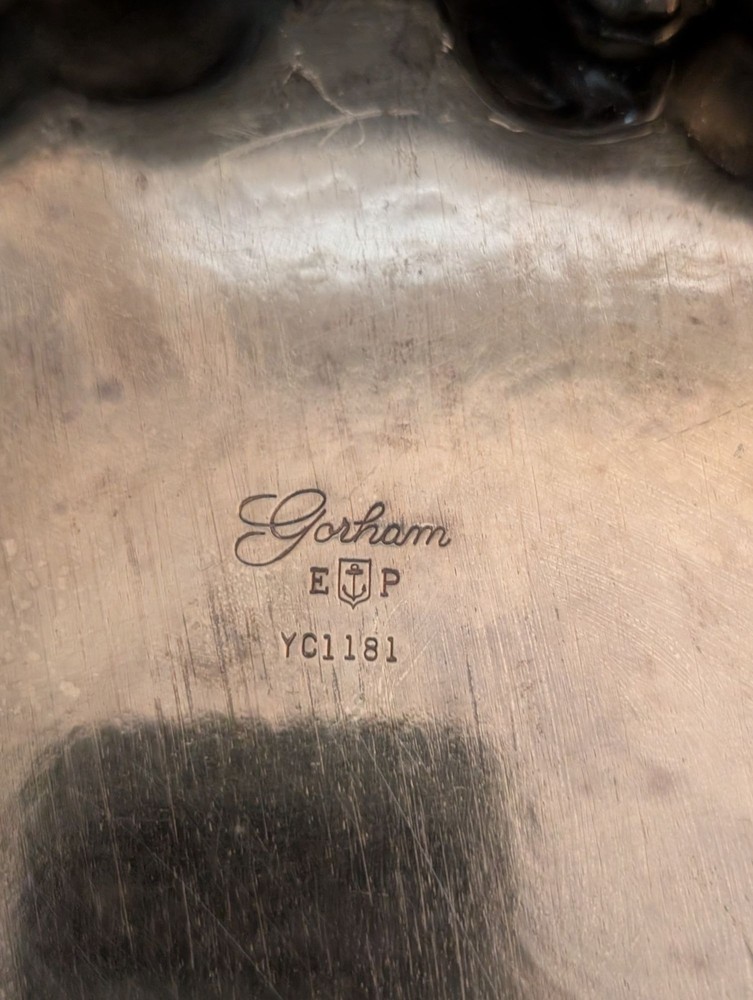 Gorham Silver Plate Round Shell Border Footed Tray 12" Wide