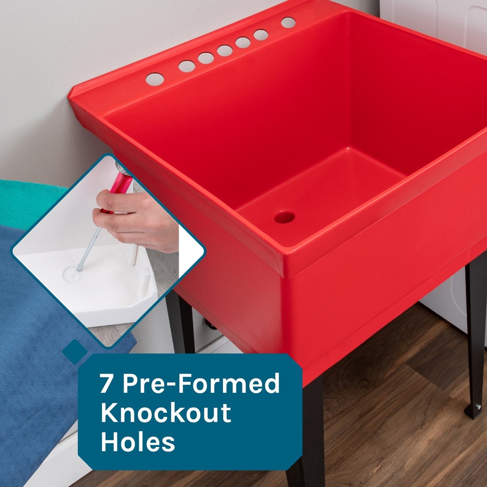 Tehila Utility Sink with Black Coil Pull-Down Faucet 19 Gallon - Red