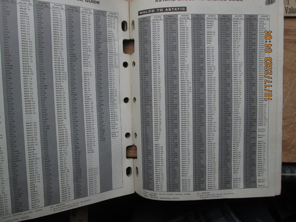 astatic needle Replacement guide Catalog 1961