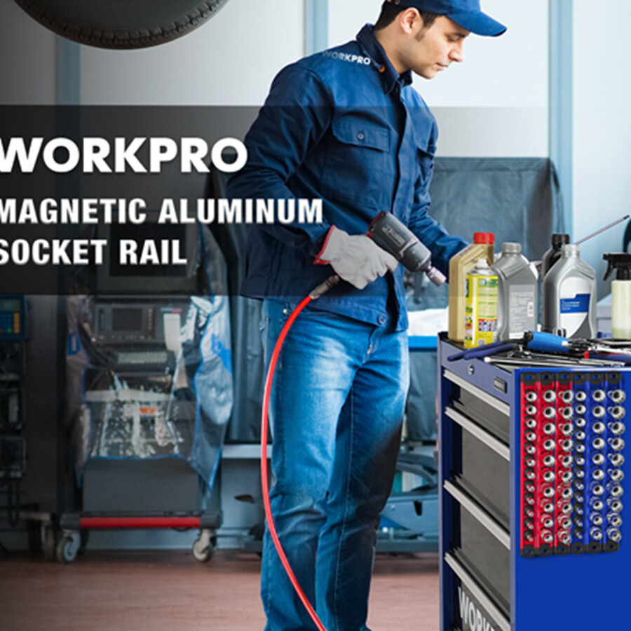 WORKPRO Magnetic Socket Organizer, 1/4-Inch Drive Heavy Duty Socket Holder