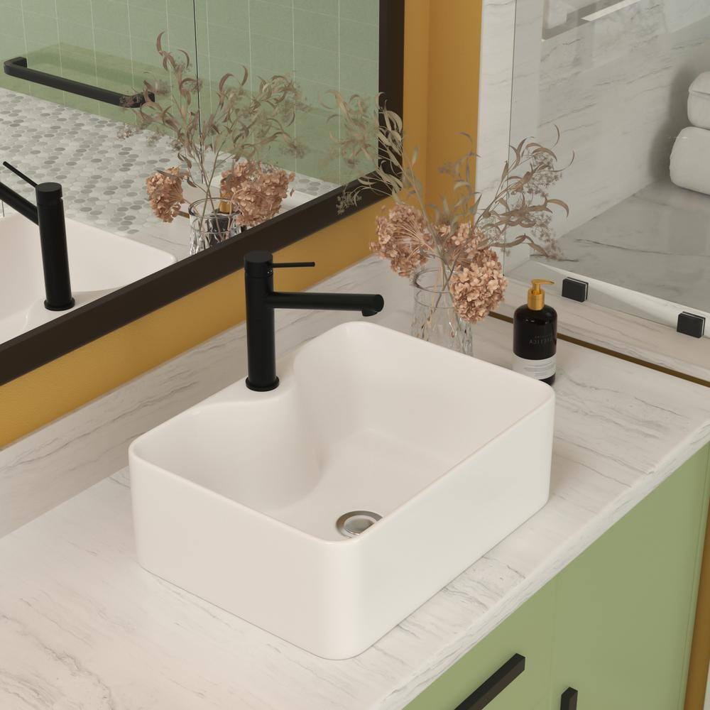 16 In. Framhouse Single Bowl in White Ceramic Rectangular Vessel Bathroom Sink,