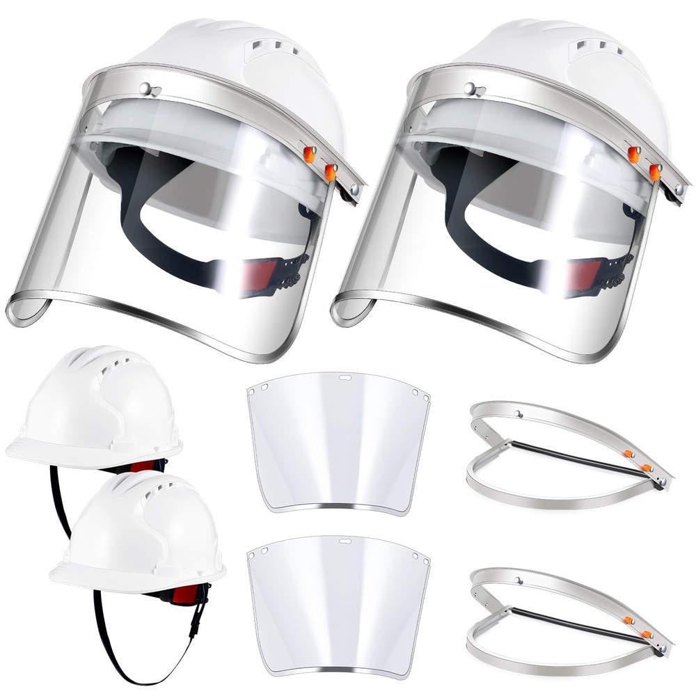 2 Sets Safety Grinding Face Shield with Hard Hat Include PC White Cap Style H...