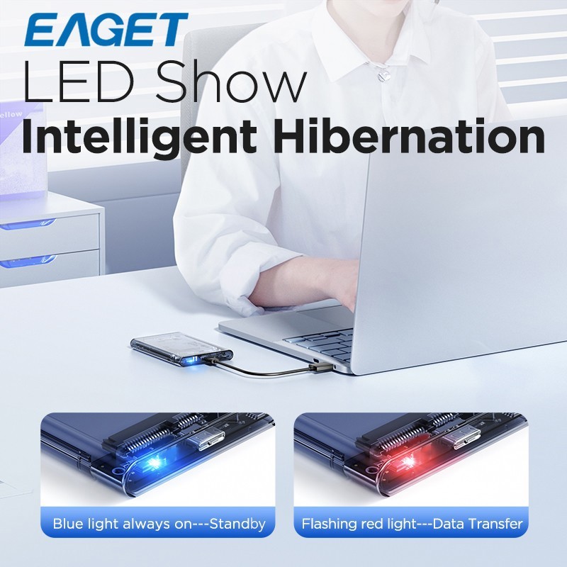 EAGET 2.5" External Hard Drive Enclosure USB 3.0 5Gbps SATA SSD Case UASP TRIM
