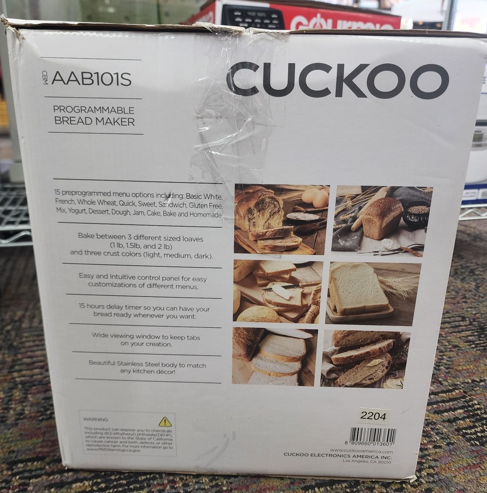 Cuckoo CBM-AAB101S Bread Maker Stainless Steel LCD Timer 15 Programs 1–2lb Loaf