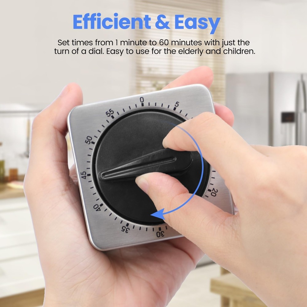 Mechanical Kitchen Timer Stainless Steel Magnetic 60-Minute Wind-Up Timer