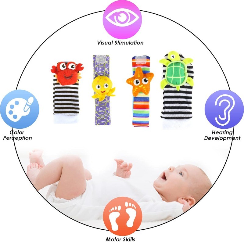 Baby Rattle Socks and Wrist Rattles Set 0-12 Months Soft Sensory Toys baby gift