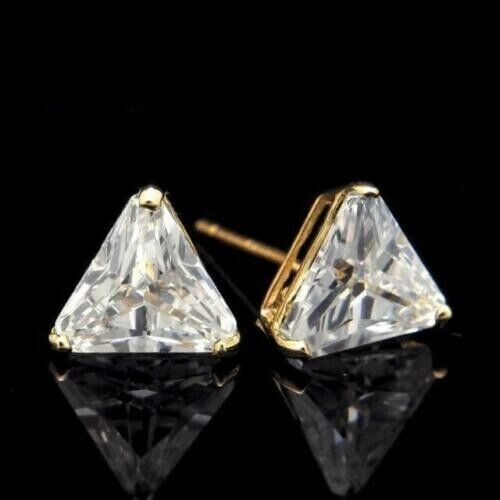 14k Yellow Gold Finish 2.00 CT Trillion Cut Lab-Created Diamond Stud Earrings
