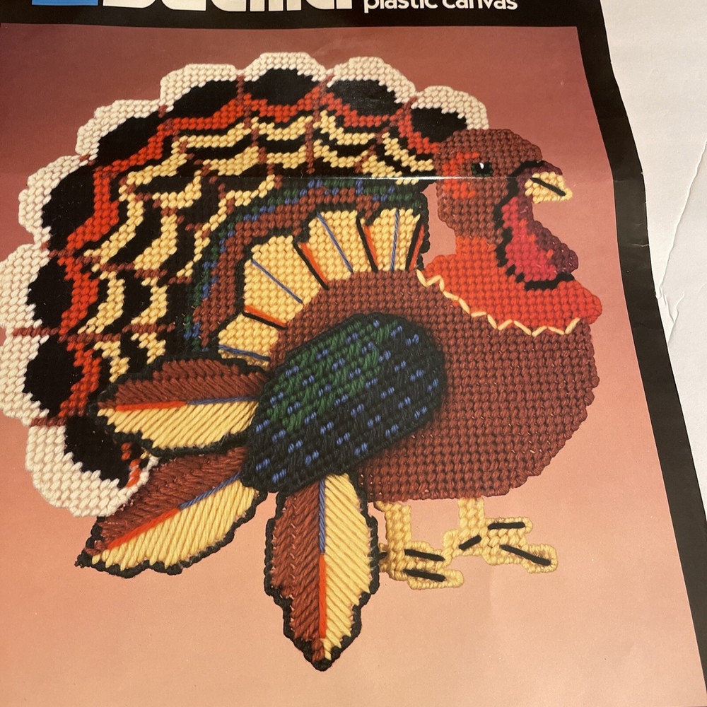 vtg 1990 Bucilla Plastic Canvas Thanksgiving Turkey Wall decor PATTERN ONLY fall