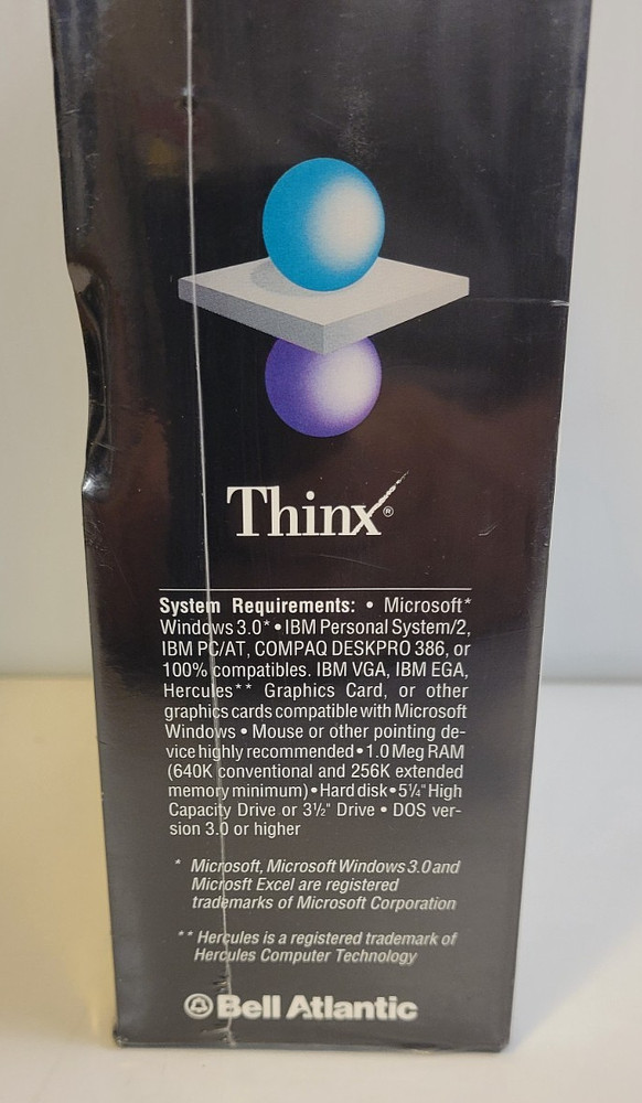 Bell Atlantic THINX: Version 1.1 MS-DOS Vtg WINDOWS Computer Software NEW SEALED