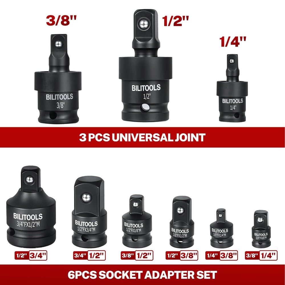BILITOOLS Socket Adapter Set 17 Piece includes Reducer, Universal One Size