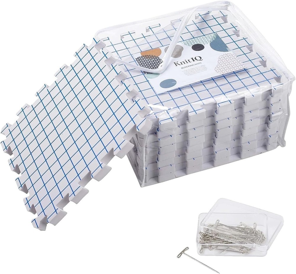 Knitting Blocking Mat Set - Gridlines, T-Pins, Storage Bag