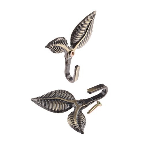 2Pcs Curtain Tieback Hooks Multifunctional Wall Hook Vintage Leaf Design Bronze